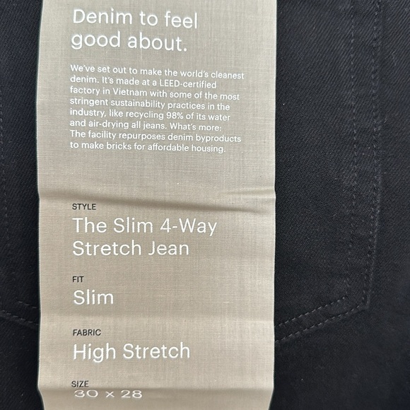 NEW EVERLANE The Slim 4-Way Stretch Organic Jean | Uniform in Black Size 30 x 28 - Picture 8 of 8